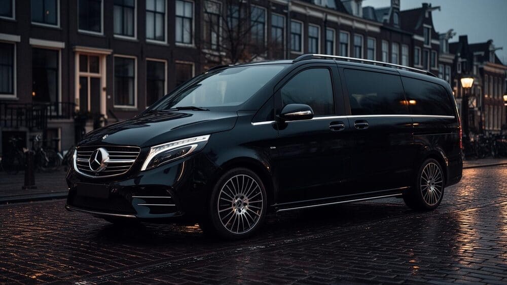 Black Mercedes V-Class people carrier used for group airport transfers and private tours from Edinburgh